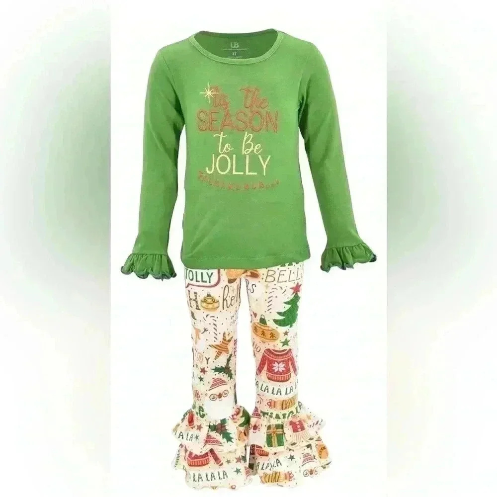 Unique Baby Girls 2 Piece Season To Be Jolly Santa Ruffe
Outfit Size 6